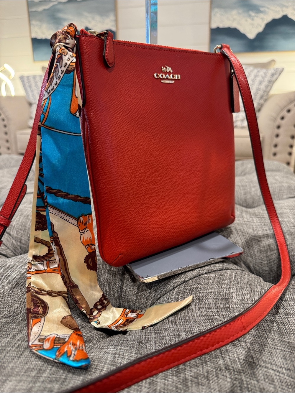 Coach Bag Kitt Pebbled Leather Orange Rusty Red Crossbody - Picture 3 of 17